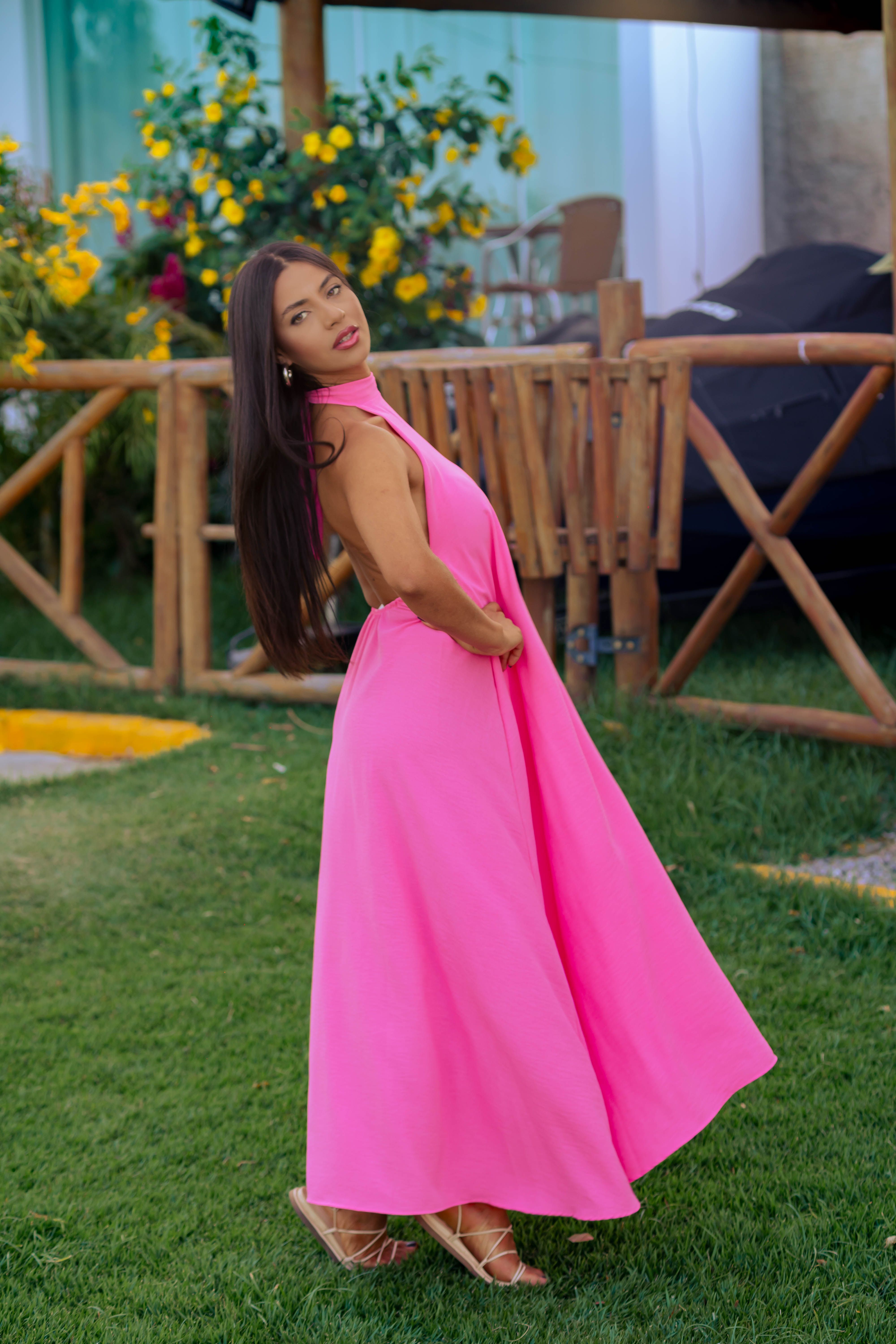 Elegant Woman in Pink Dress Outdoors · Free Stock Photo