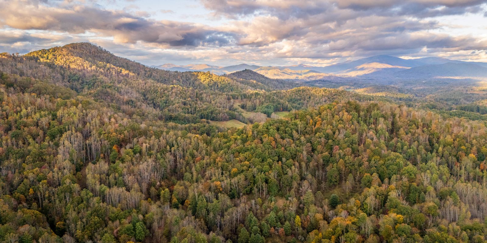 Aerial view of the Appalachian Mountains in vibrant autumn colors