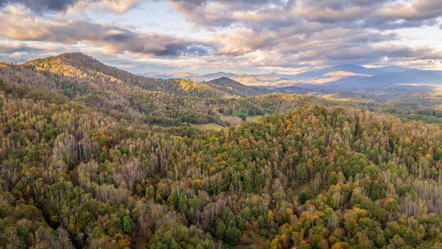 A breathtaking aerial view capturing the vibrant autumn colors of the Appalachian Mountains.