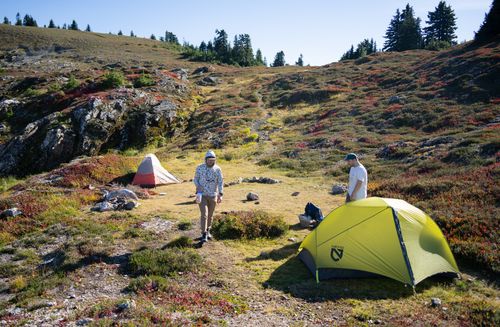 Free Explore outdoor camping in Darrington, Washington's scenic mountains in fall. Stock Photo