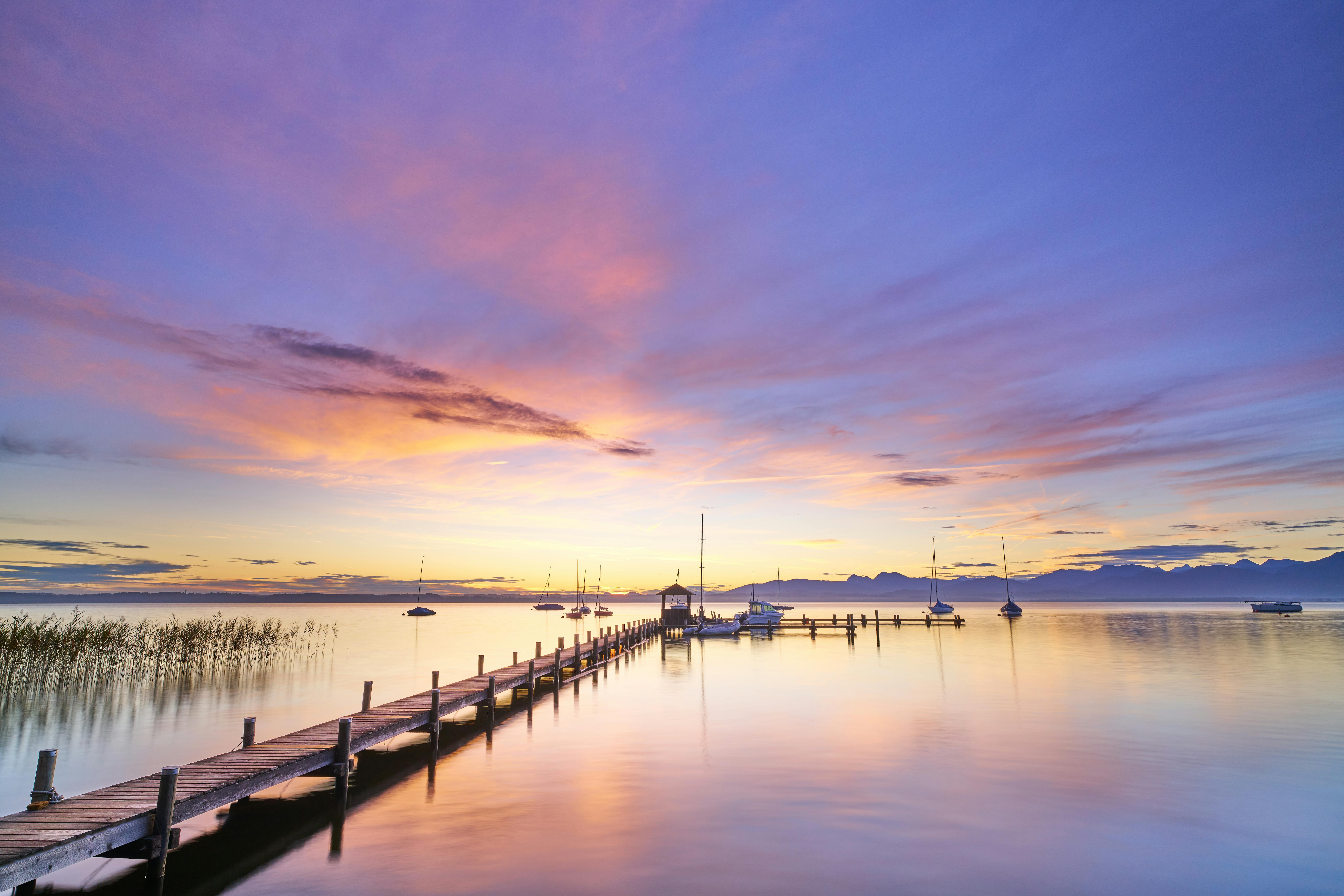 Stunning Sunrise Over Chiemsee Lake Pier · Free Stock Photo