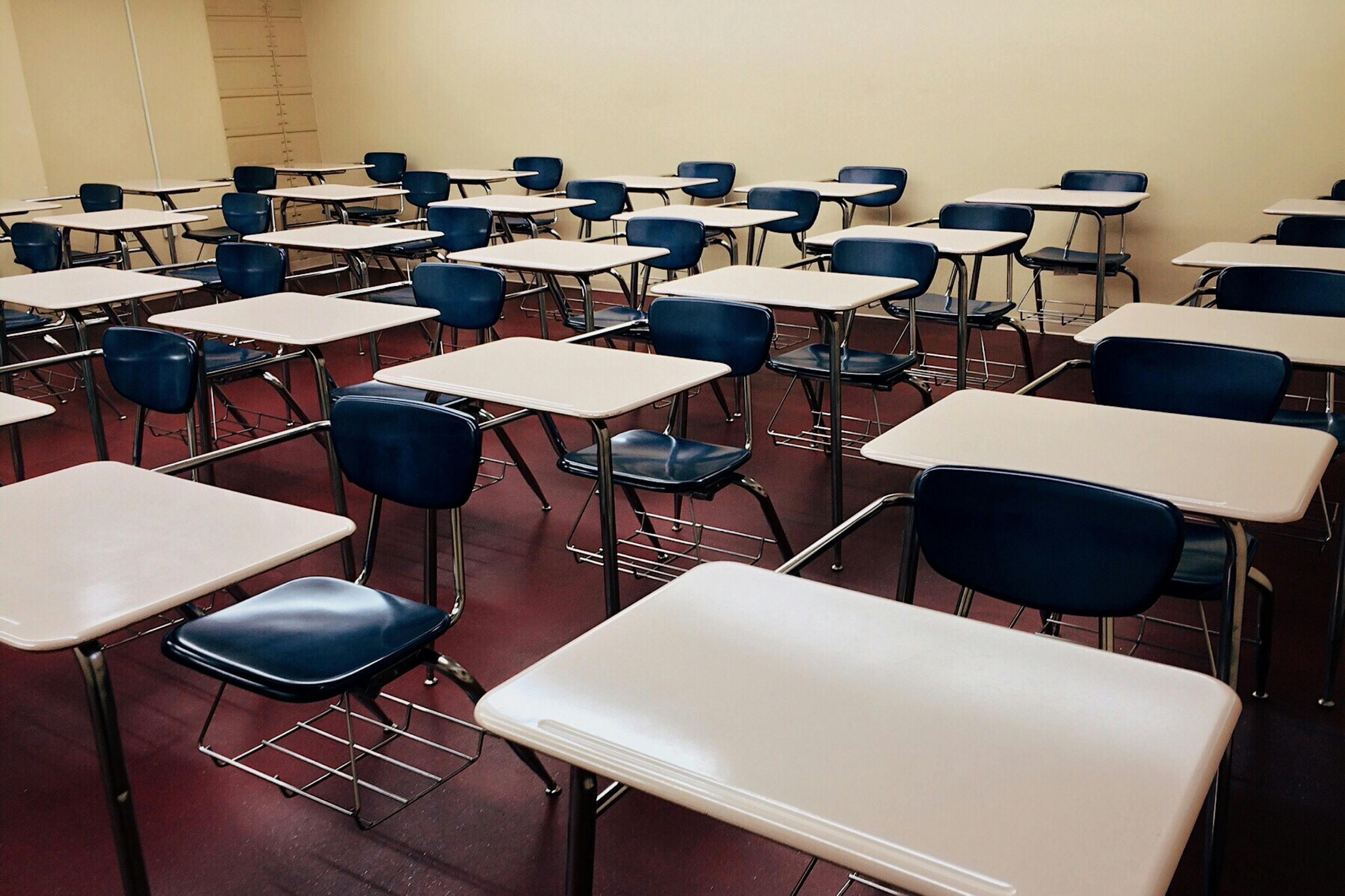 school desk and chair in classroom