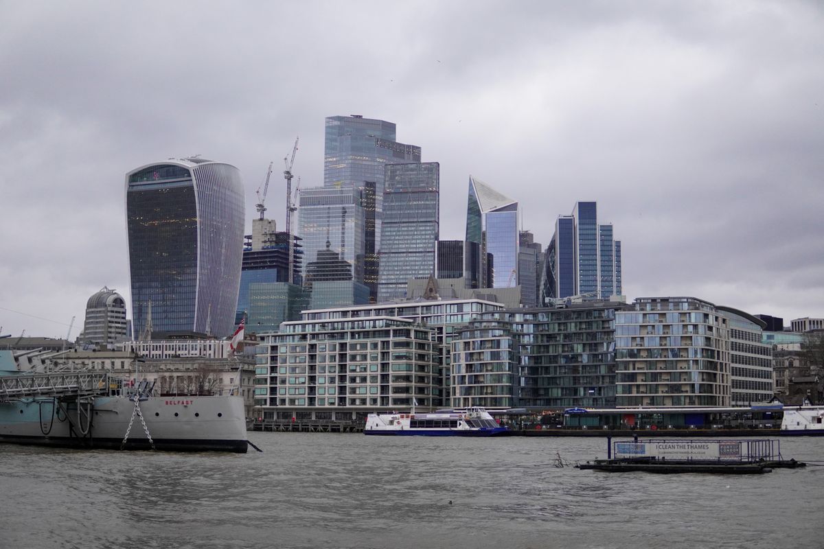 Dense City of London skyline with modern skyscrapers