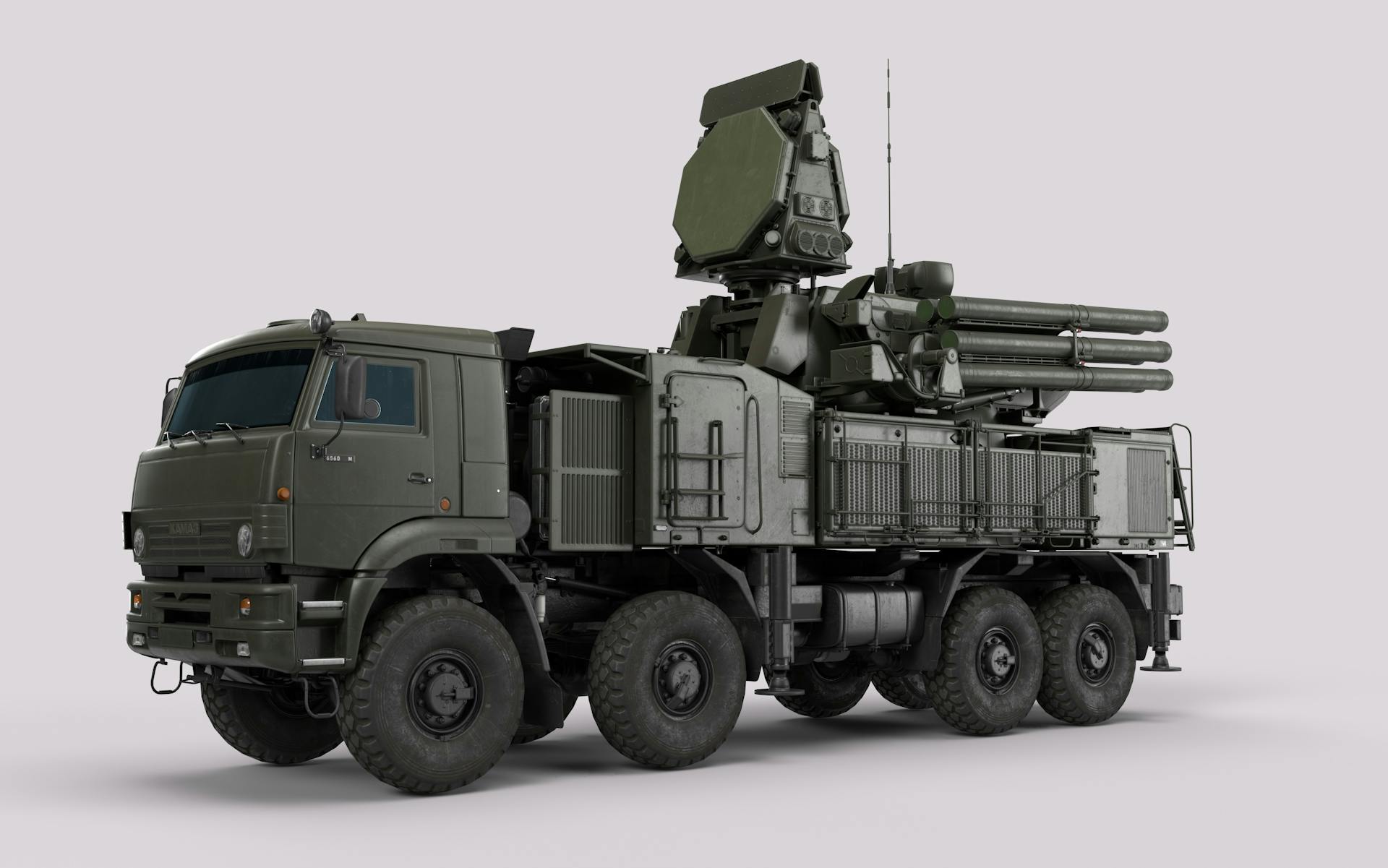 Military Anti-Aircraft Vehicle in Profile View