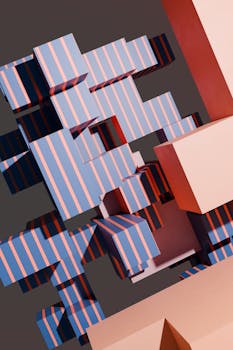 Dynamic 3D abstract art featuring striped cubes for a vibrant, modern look.