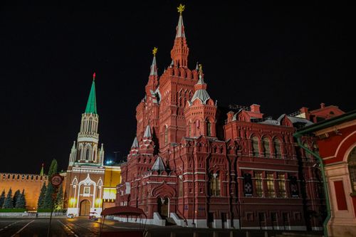 Free Night view of the famous Red Square architecture in Moscow, showcasing historic buildings. Stock Photo