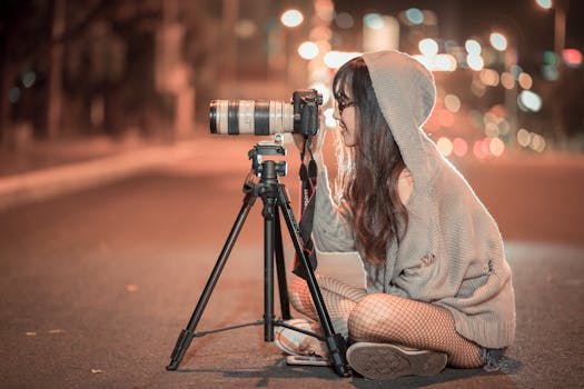 Free stock photo of person, night, street, camera