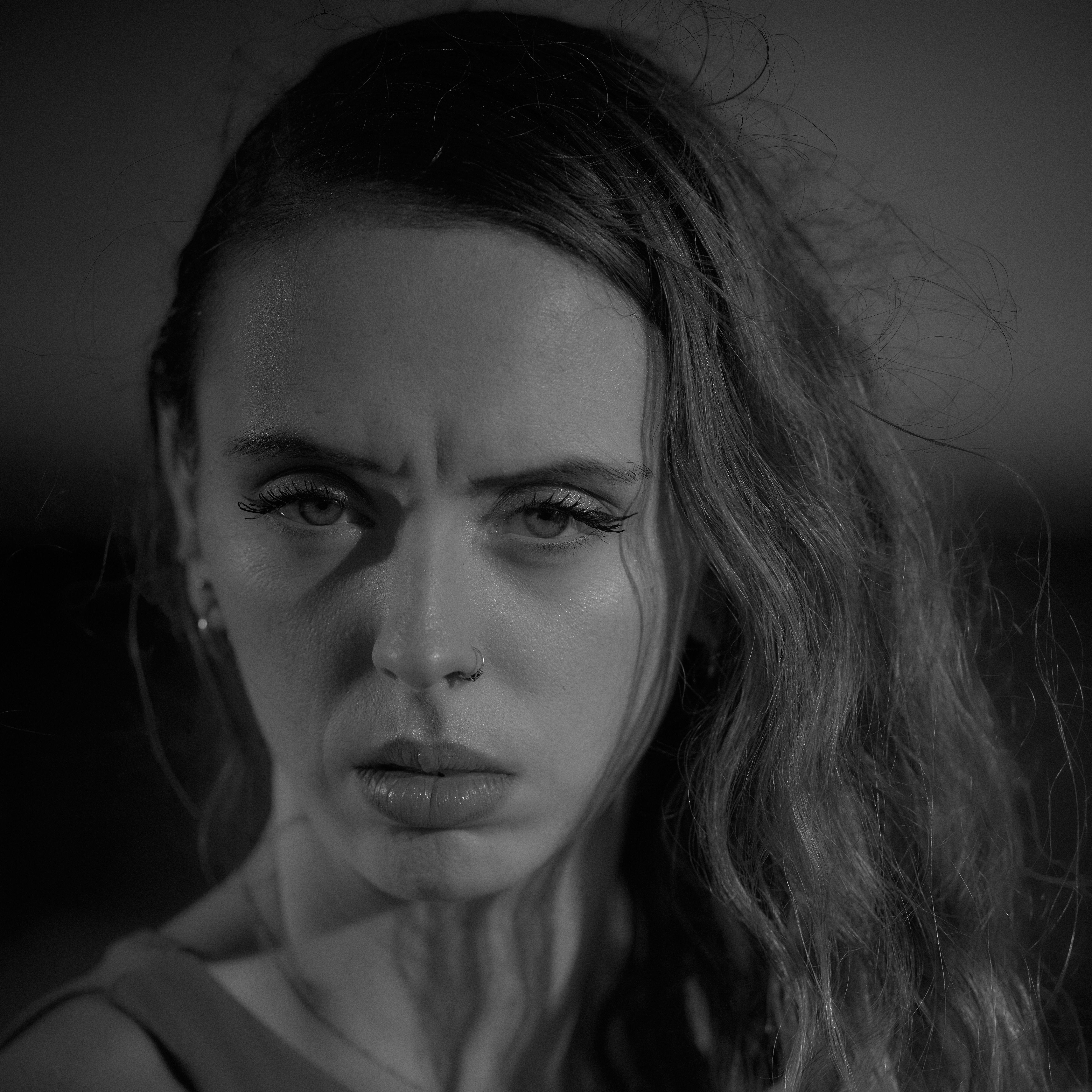 Dramatic Black and White Portrait of a Woman