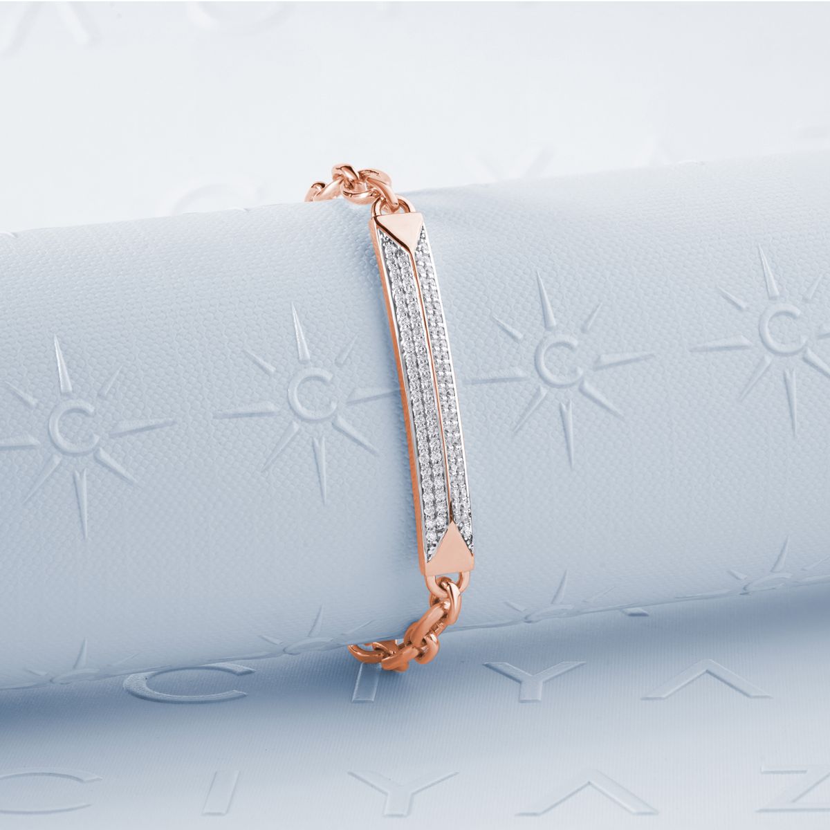 Detailed diamond and gold bracelet photographed as fine jewelry product styling