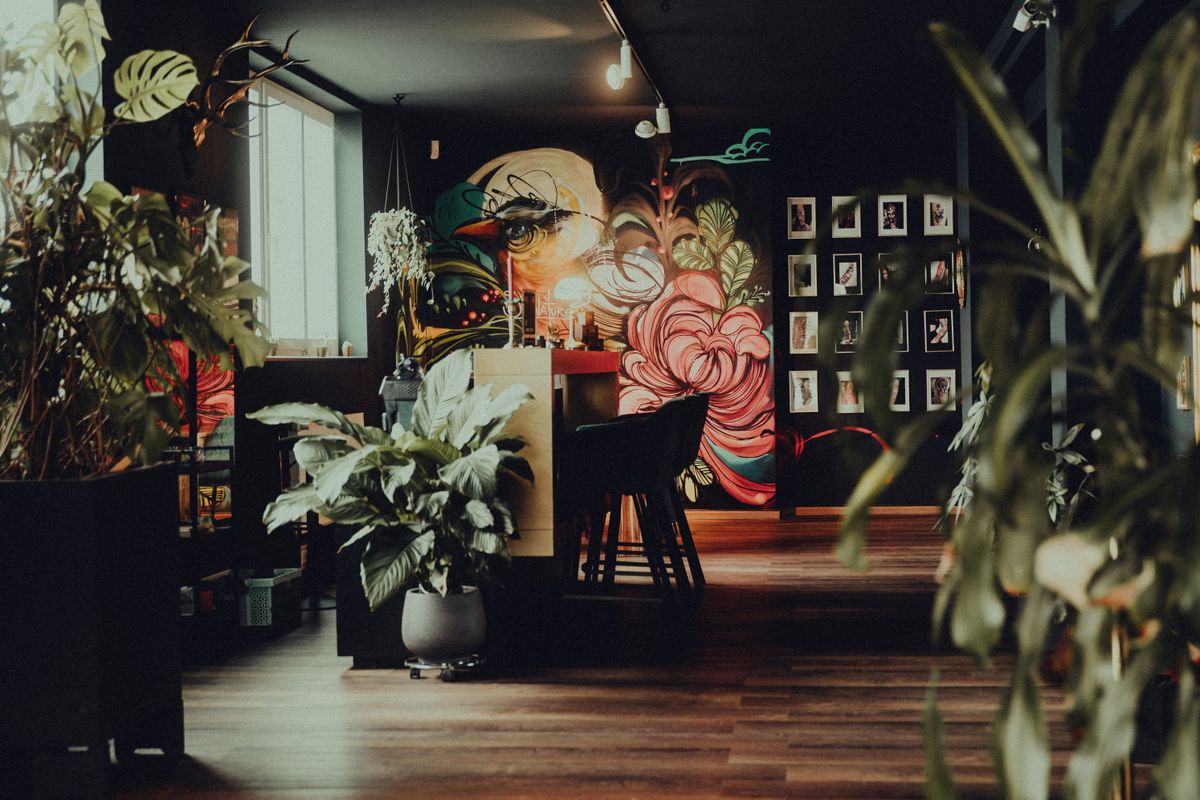 The Vesper Gallows studio interior with plants and flash wall