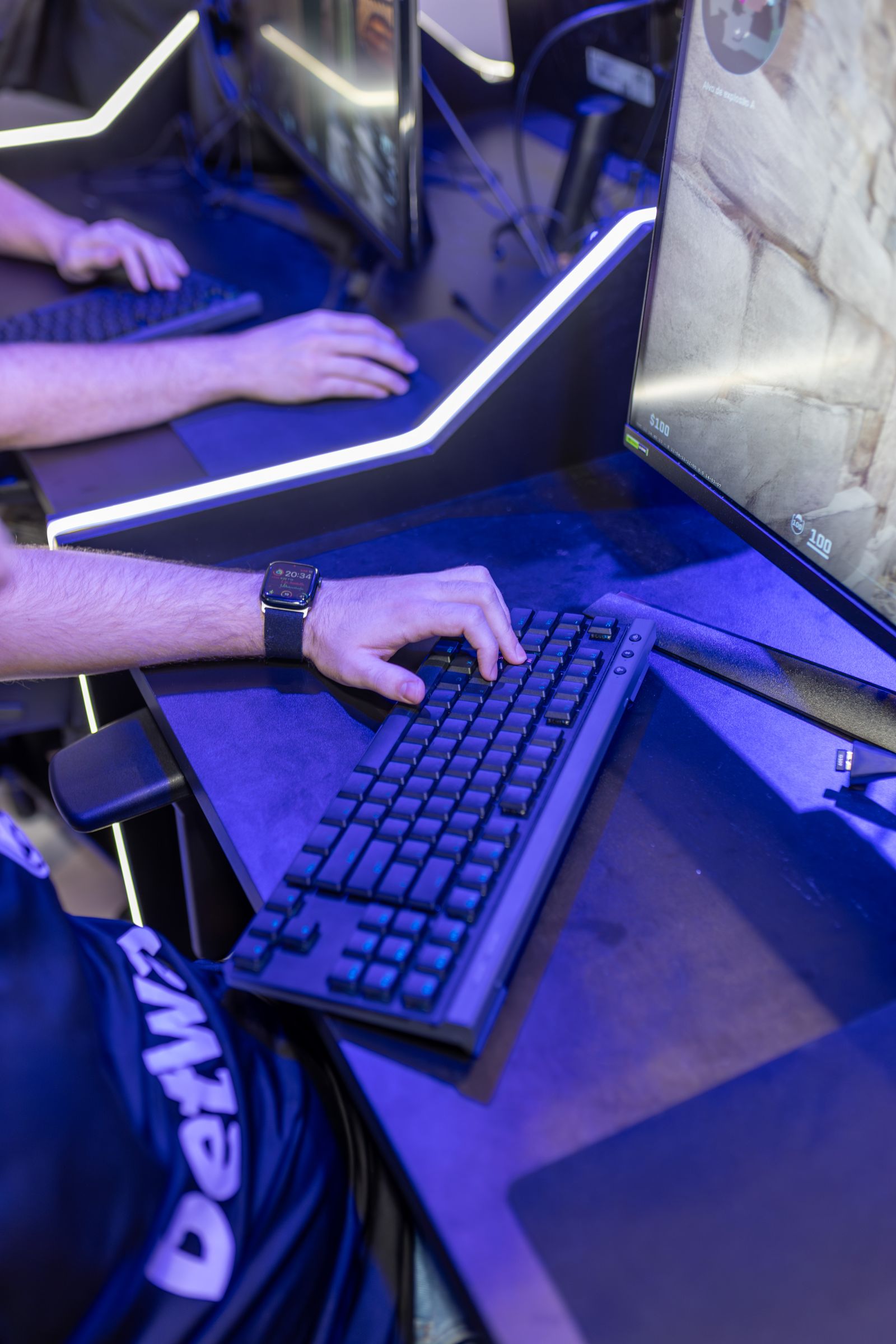 Competitive gaming station with monitor, keyboard, mouse and headset