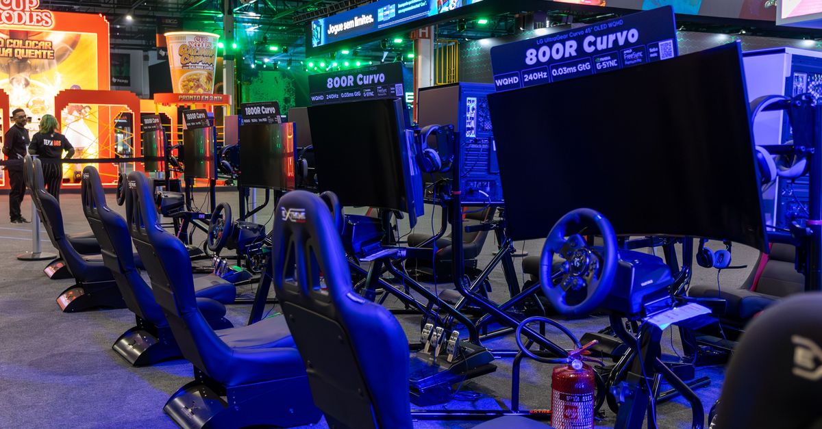Virtual Racing Arcade with Simulators at Night · Free Stock Photo