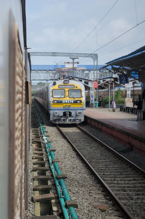 Free Memu Train Arriving at Kottayam Railway Station Stock Photo