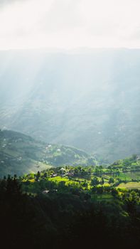 Scenic view of Erbaa valley illuminated by sunlight in Tokat, Türkiye.