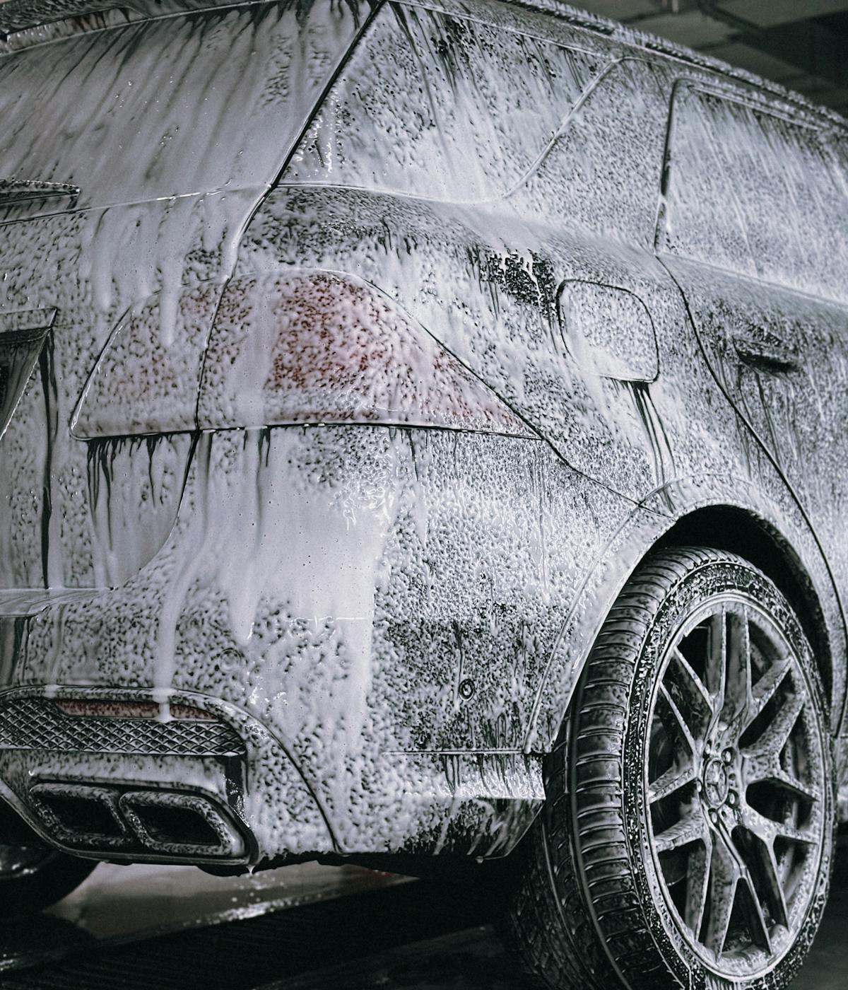 car covered with soap