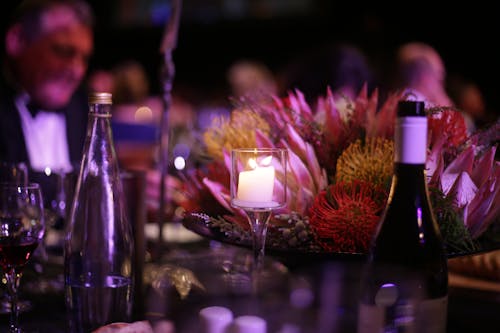 Free Dinner And Wine Over A Candle Light Stock Photo