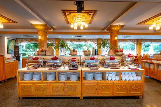 Luxurious buffet area with elegant decor and well-organized serving stations.
