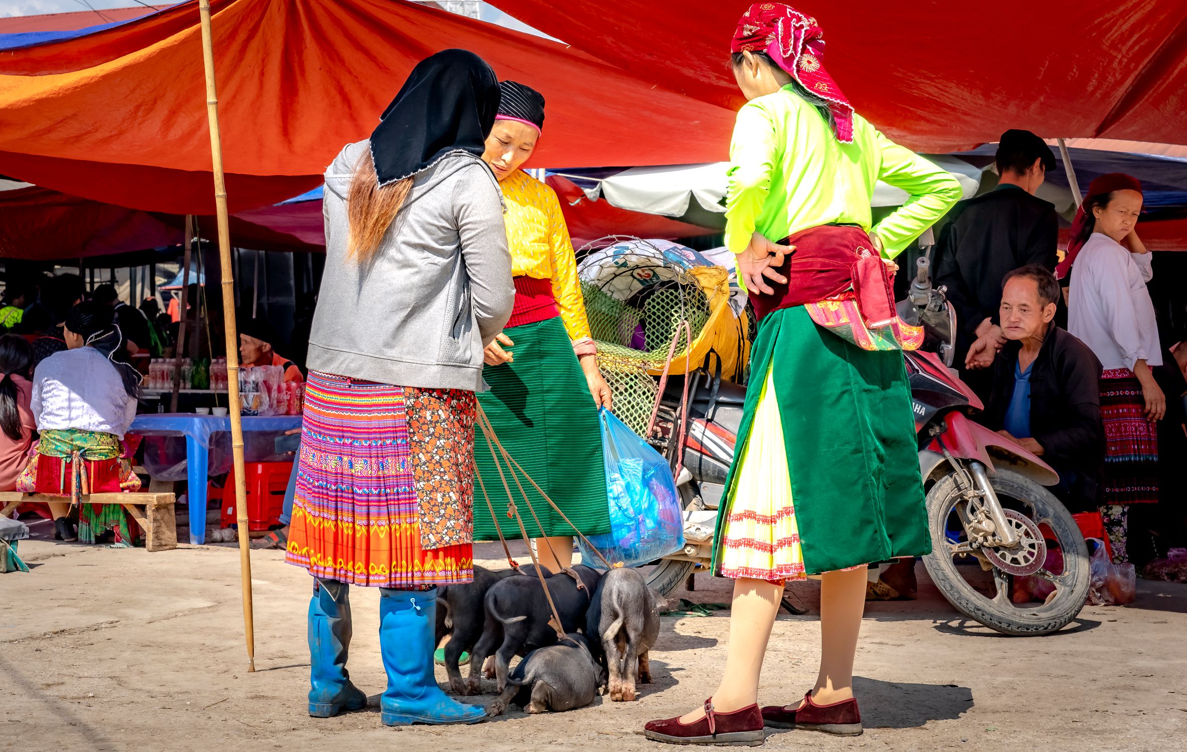 Traditional Market Scene with Women in Colorful Attire · Free Stock Photo