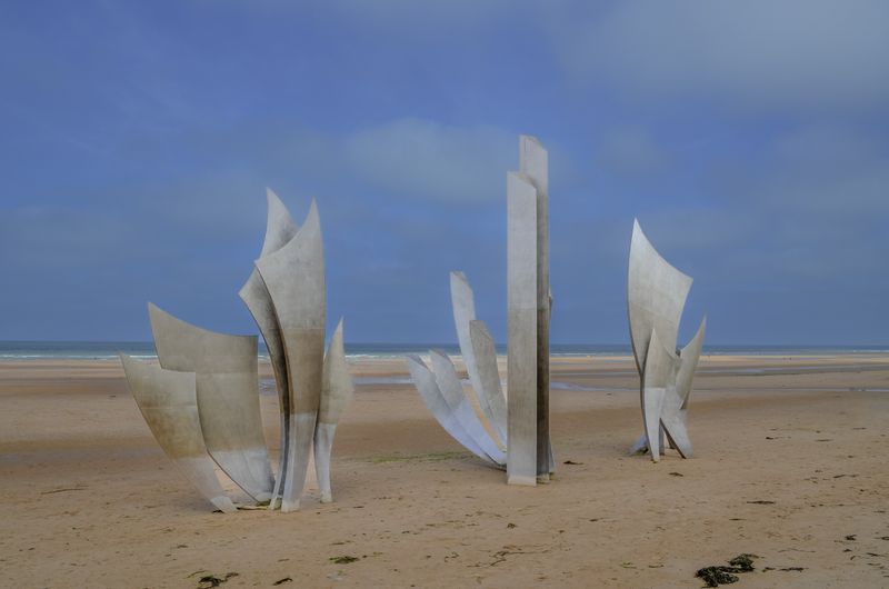 Les Braves memorial sculpture on Omaha Beach in Normandy honouring D-Day fallen soldiers