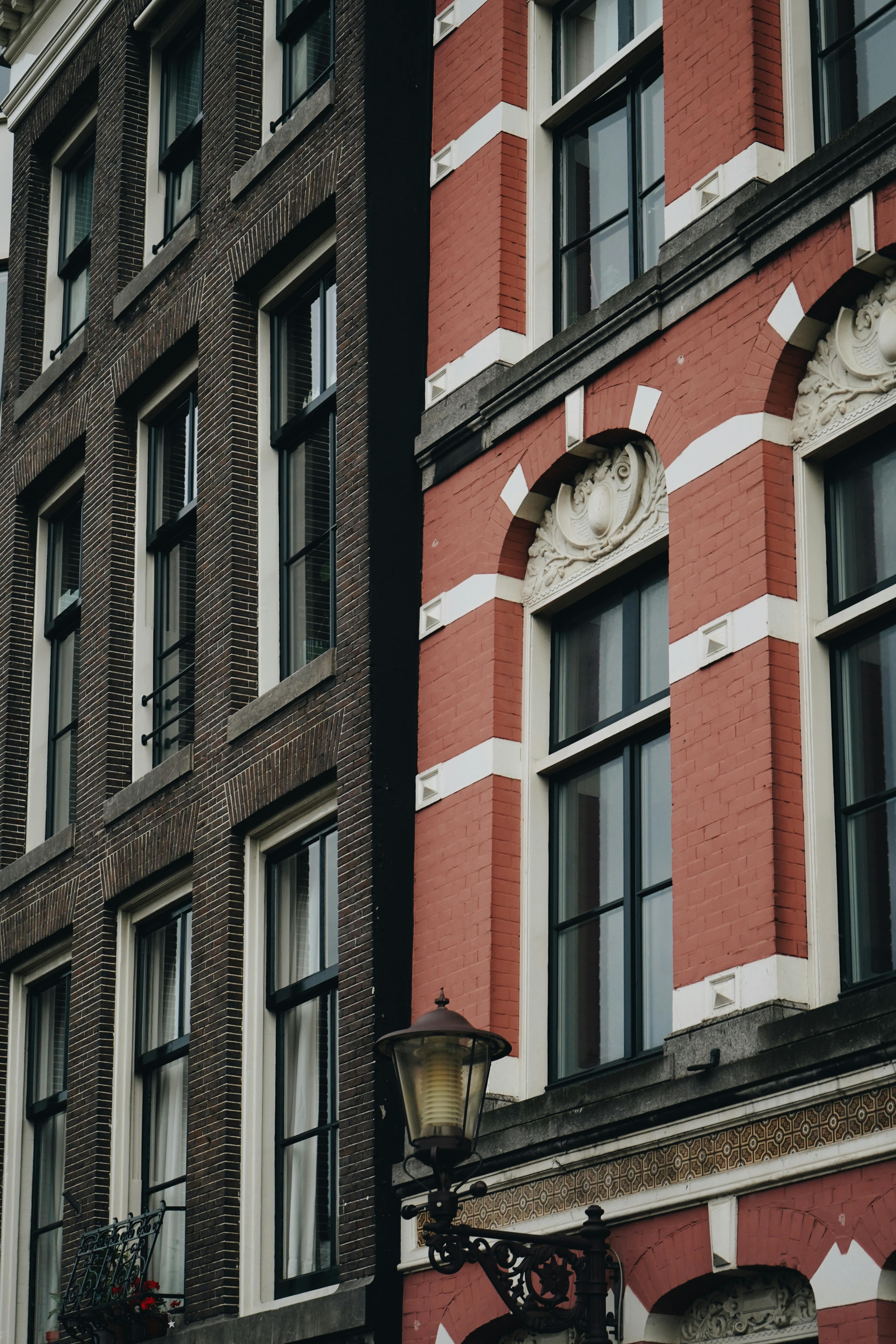 Close-up view of classic European architectural facades in a city setting.