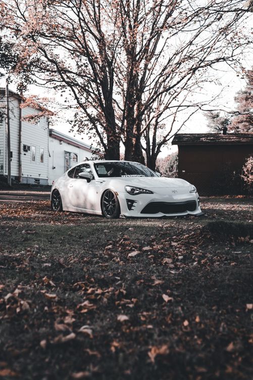 Sleek White Car in Scenic Autumn Setting · Free Stock Photo