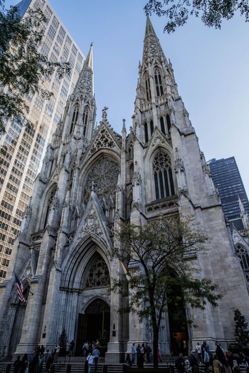 Free Gothic Revival architecture of St. Patrick's Cathedral in New York City. Stock Photo