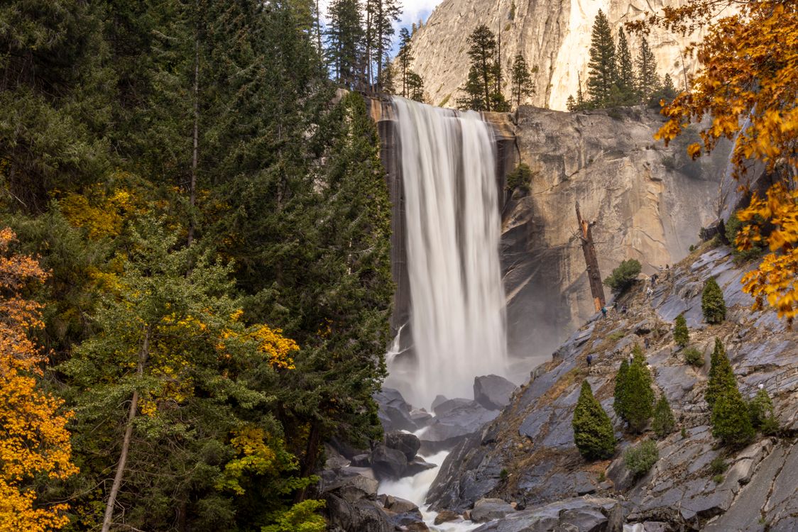 Vernal Fall Linocut Autumn View of Vernal Fall in Yosemite · Free Stock Photo