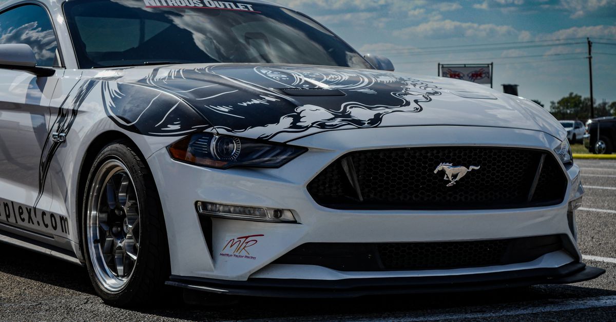 Auto Custom Graphics Texas White Ford Mustang with Custom Decals in Ennis, TX · Free Stock Photo