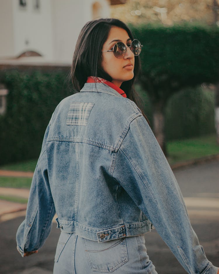 Woman Wearing Blue Denim Jacket