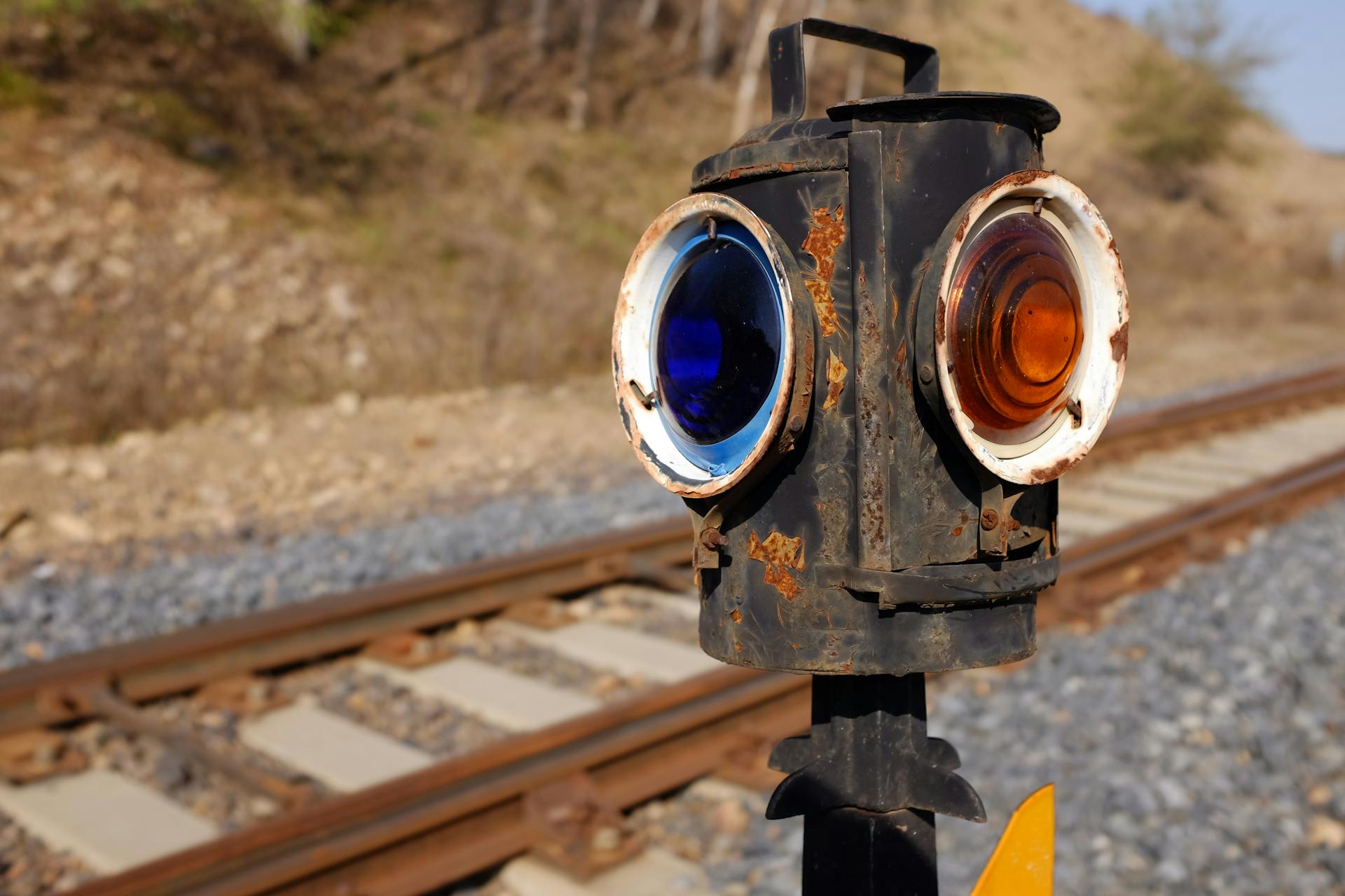 Rustic Railroad Signal with Colored Lenses