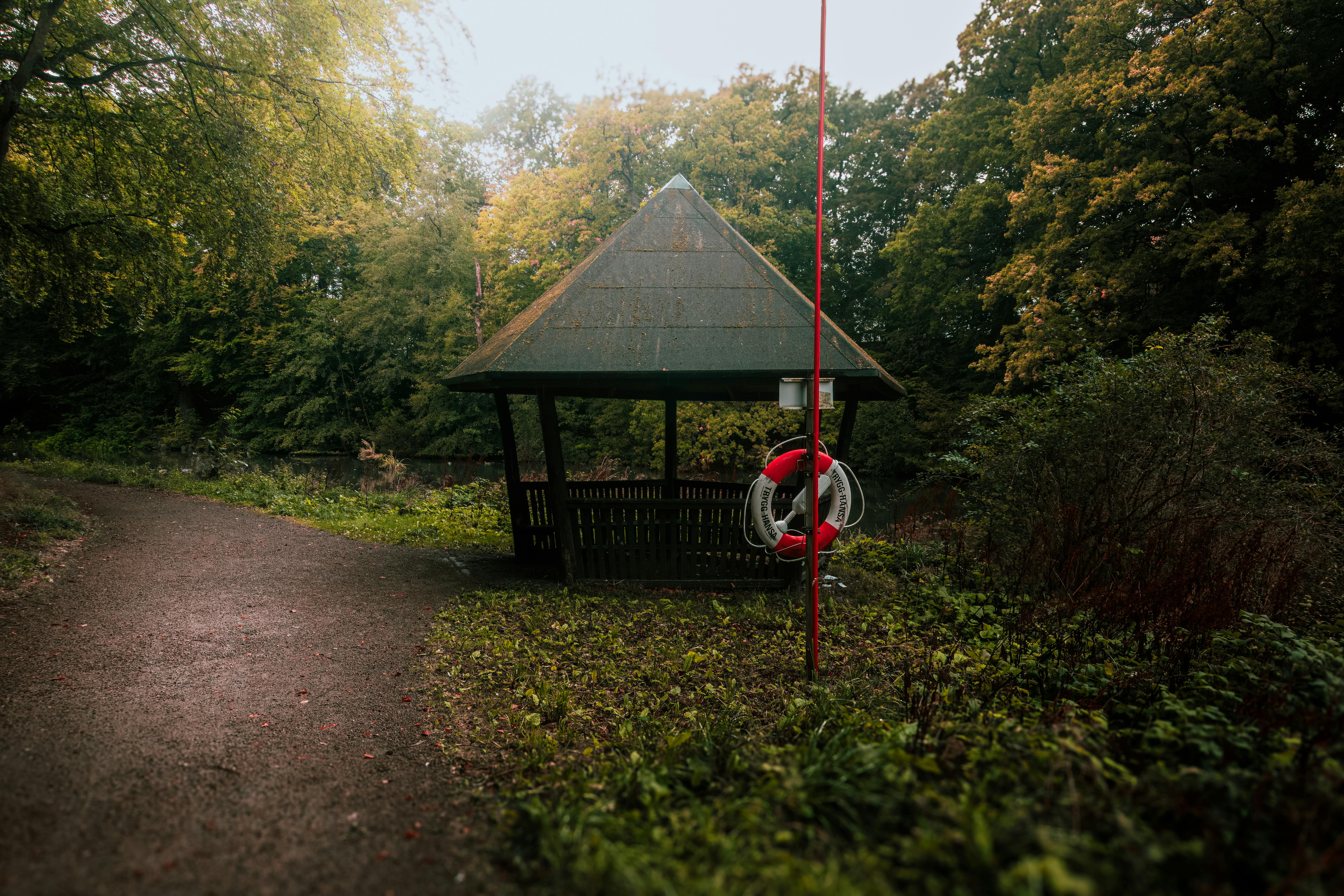 Gratuit Foișor Din Lemn în Pădure Cu Suport Pentru Colac De Salvare Fotografie de stoc