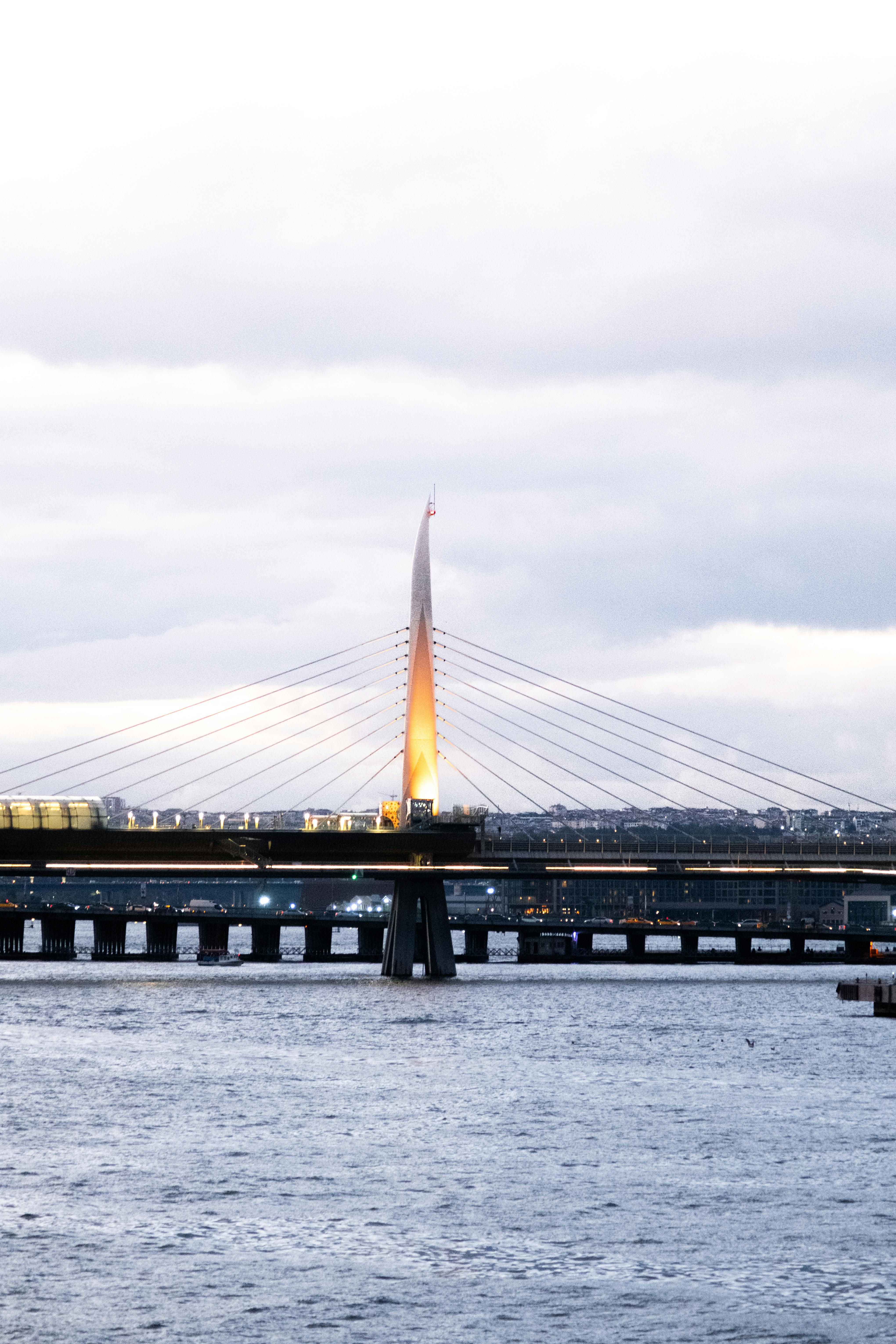 golden horn metro bridge in istanbul at dusk