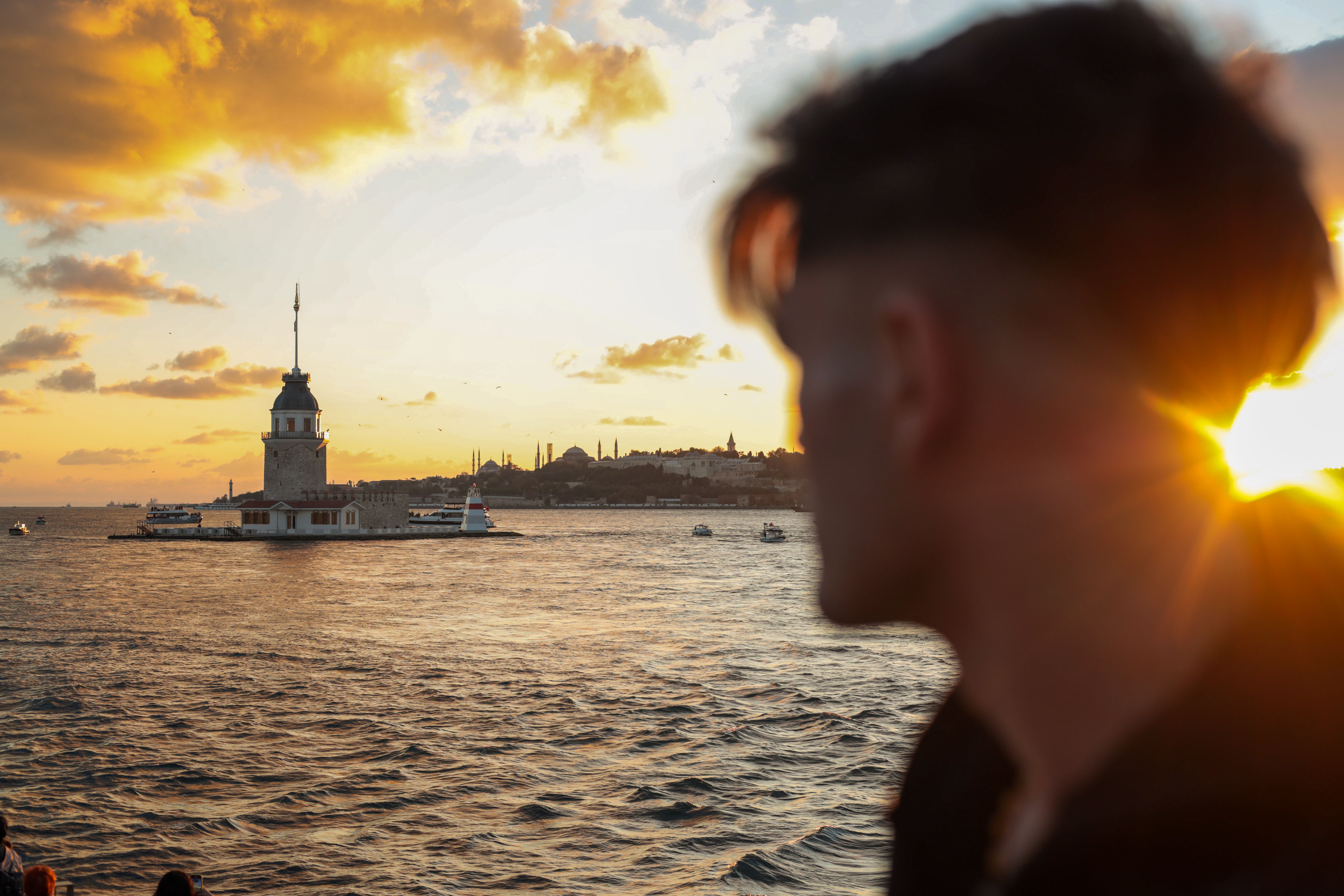 Maiden's Tower at Istanbul Sunset with Silhouette