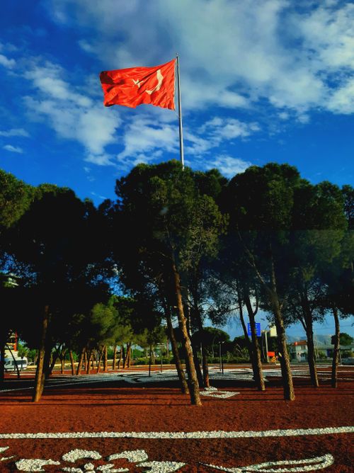 Free stock photo of clear blue sky, clear path, flag Stock Photo