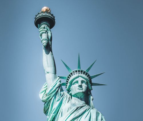 Free Close-up of the Statue of Liberty in New York against a clear sky. Stock Photo