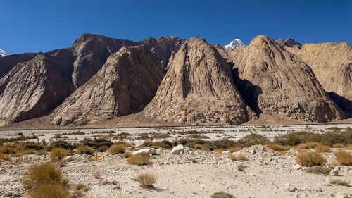 Free Stunning view of mountainous terrain in Nubra Valley, Ladakh with clear blue sky. Stock Photo
