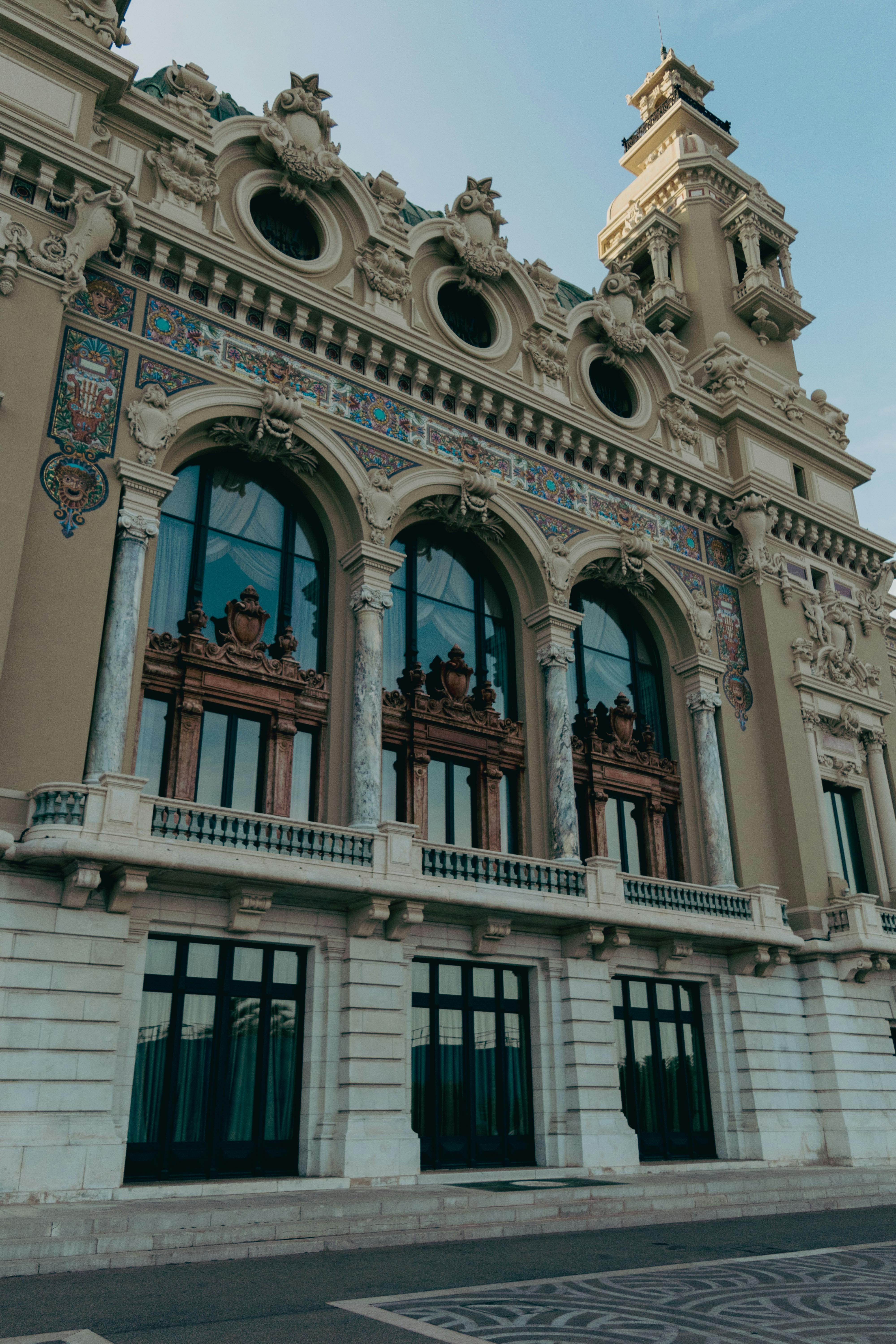 Elegant architectural detail of a historic building in Monte Carlo, Monaco.