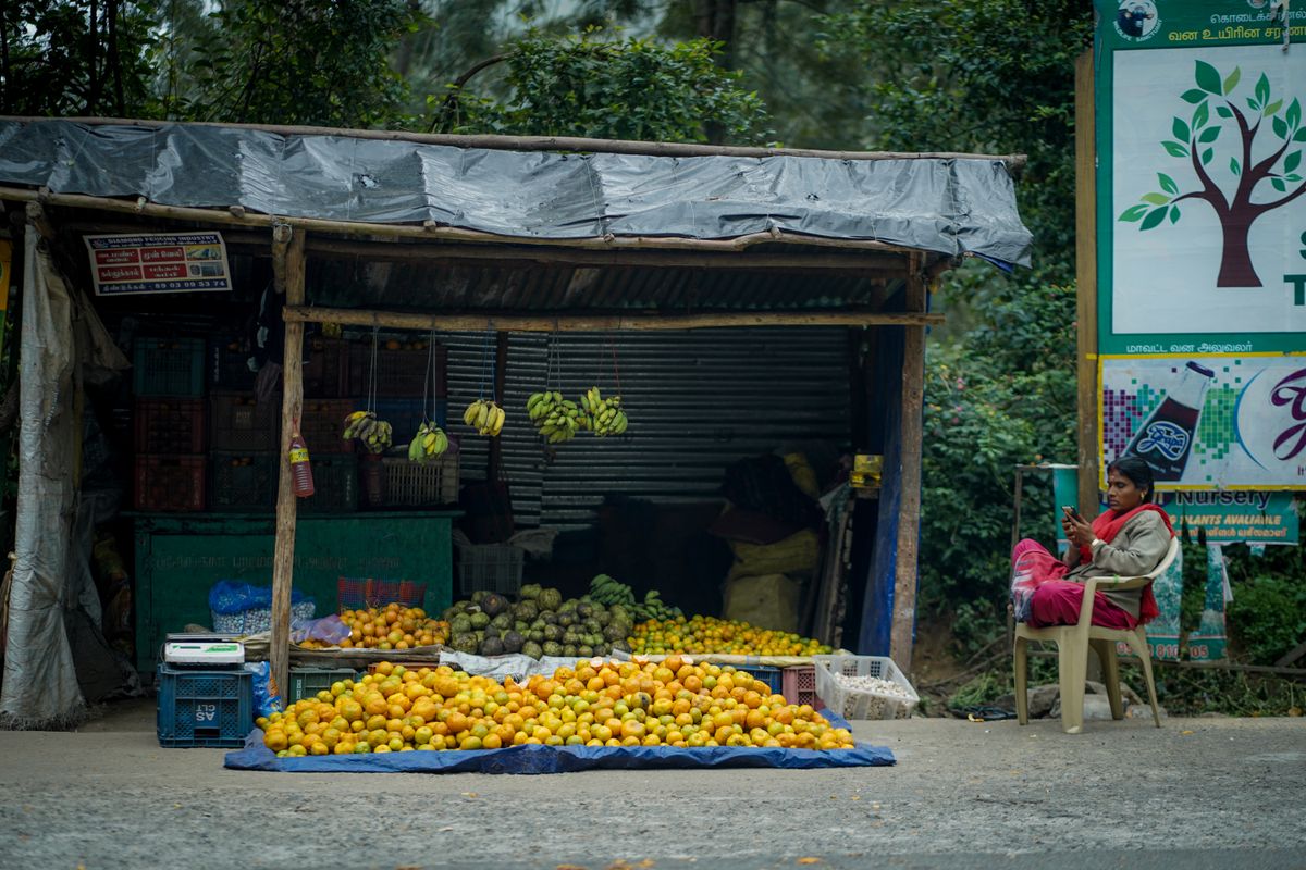 Rustic roadside fruit stand outdoor display