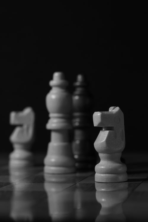 Free Artistic black and white photo of chess pieces on a board, focusing on strategy. Stock Photo