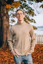 Young Man Smiling in Autumnal Seattle Park