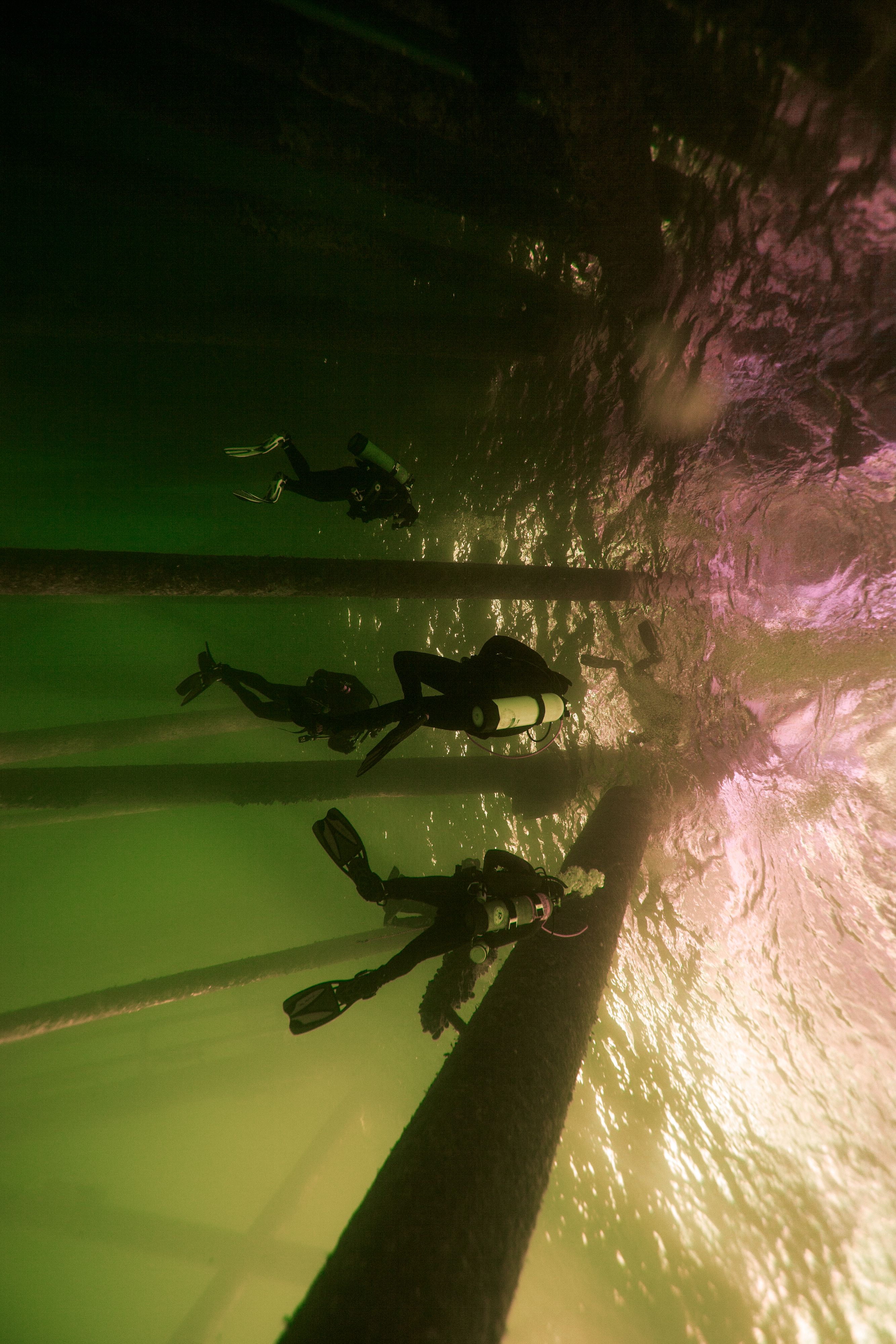 Gratuit Des Plongeurs Sous Marins Explorent Des Structures Submergées Photos