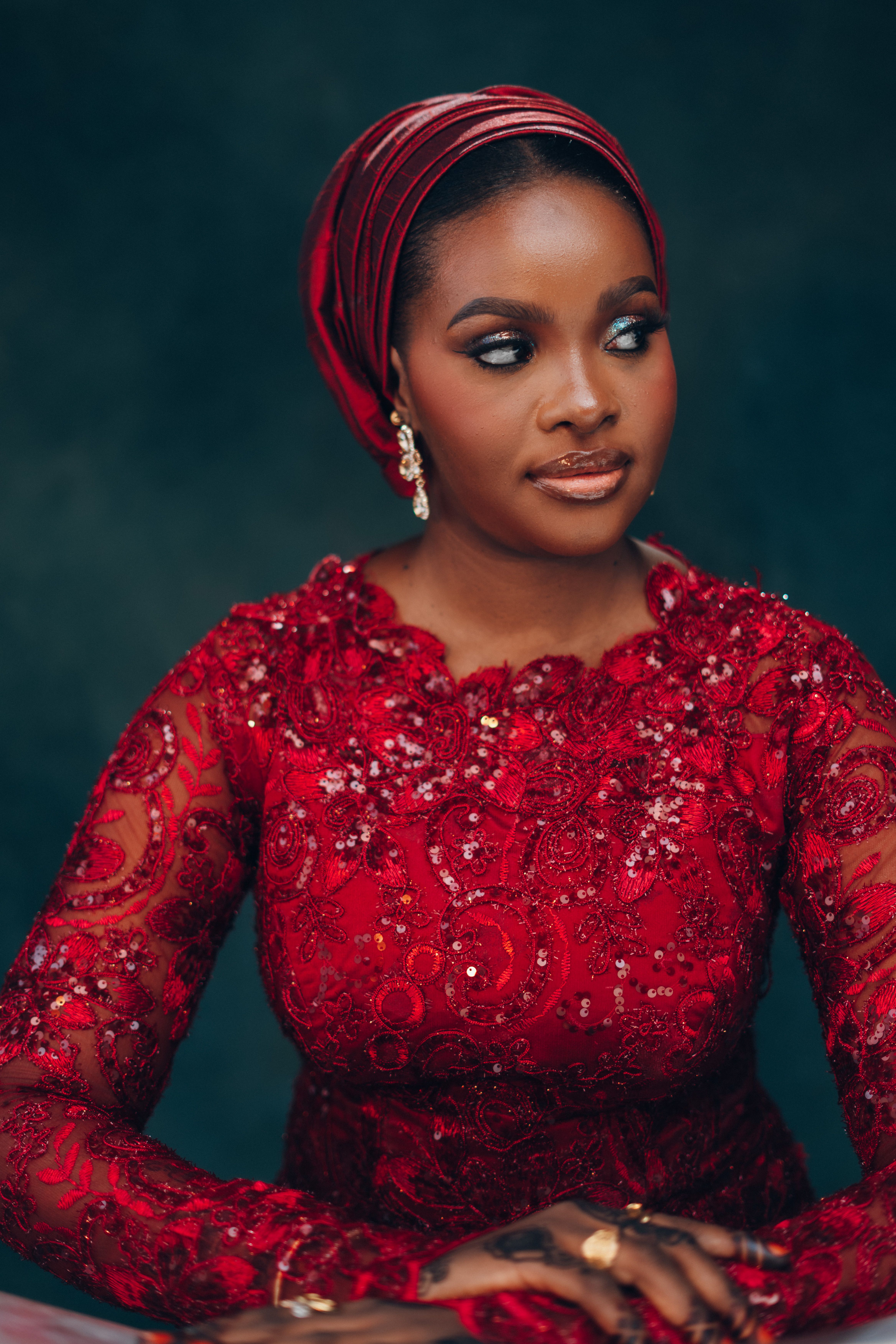 elegant-portrait-of-nigerian-bride-in-red-dress-free-stock-photo