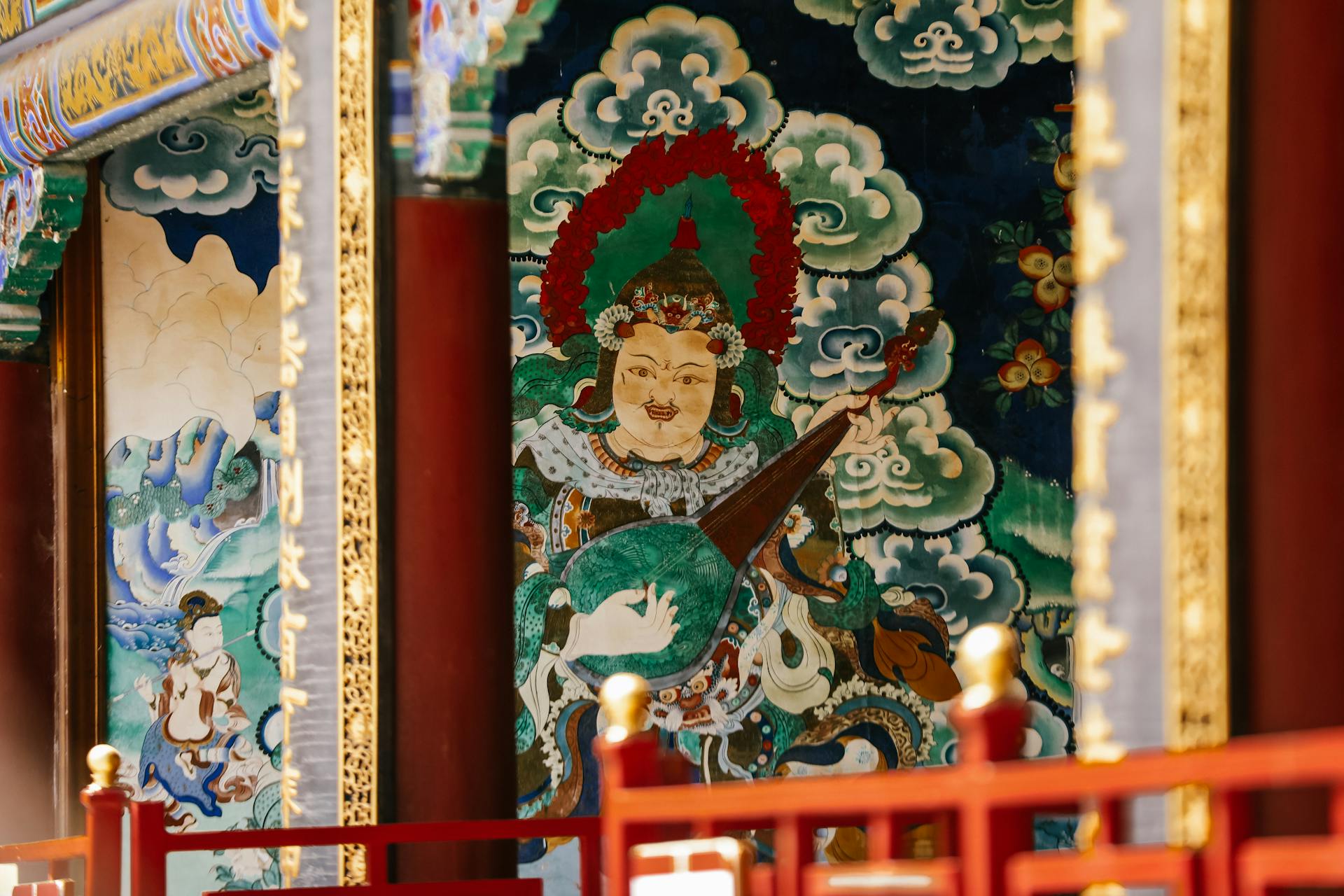 Vibrant Traditional Chinese Mural in Temple