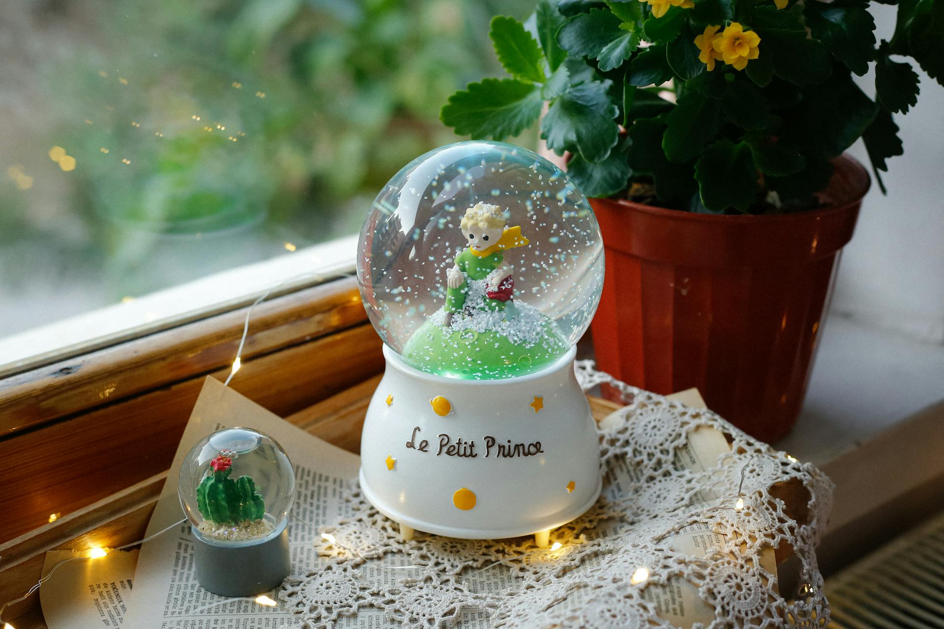 Charming Le Petit Prince Snow Globe on Wooden Surface