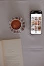 Cozy Morning Coffee with Smartphone and Book