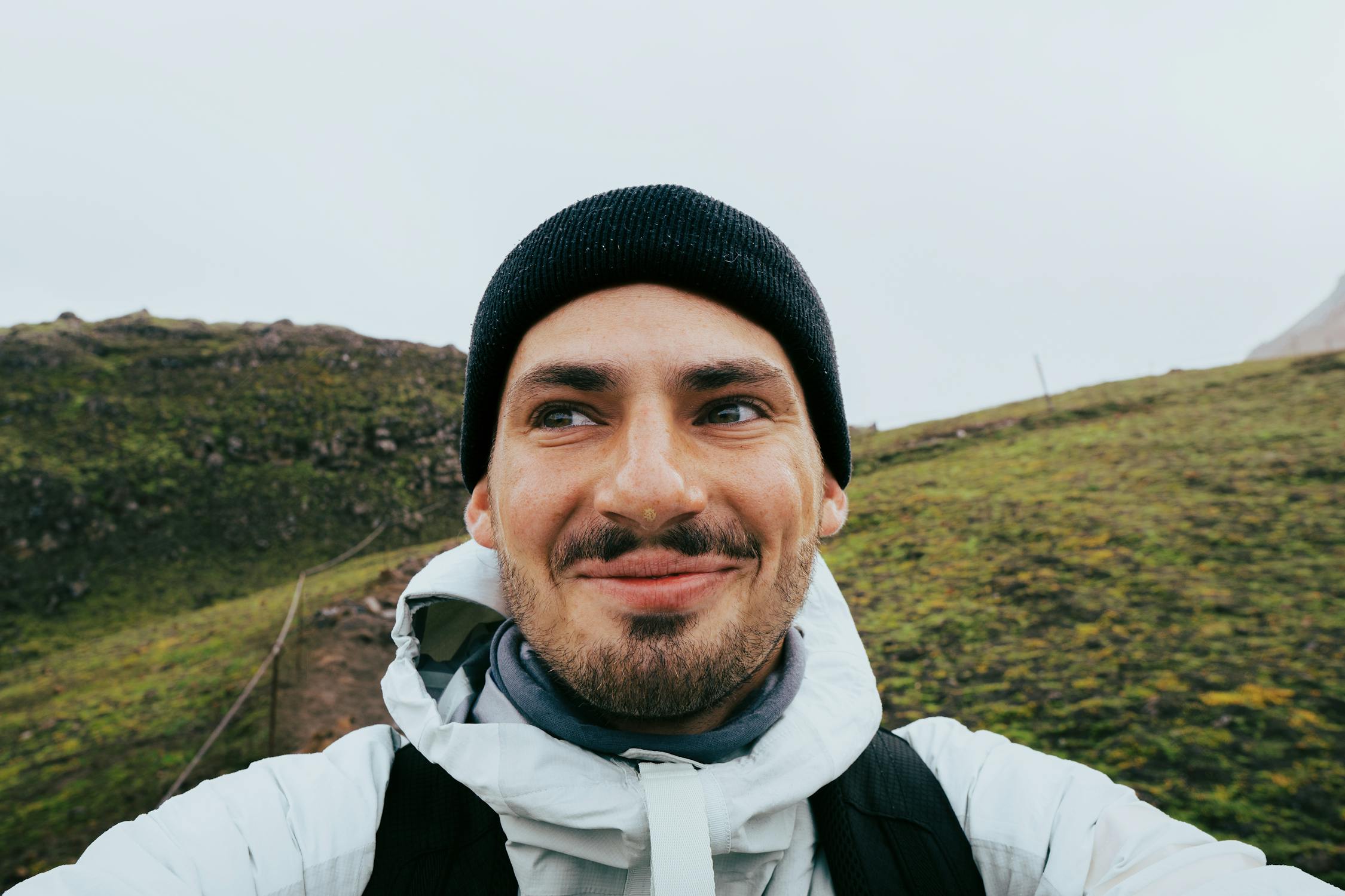 Outdoor adventurer in Iceland highlands wearing winter gear