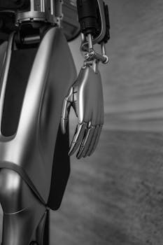 Close-up of a sleek robotic arm showcasing advanced AI technology.