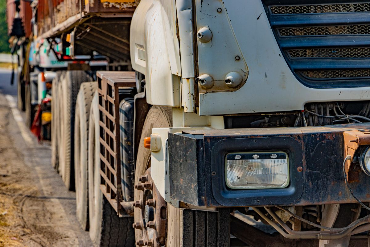 Close-up of a heavy transport truck on an Indian highway