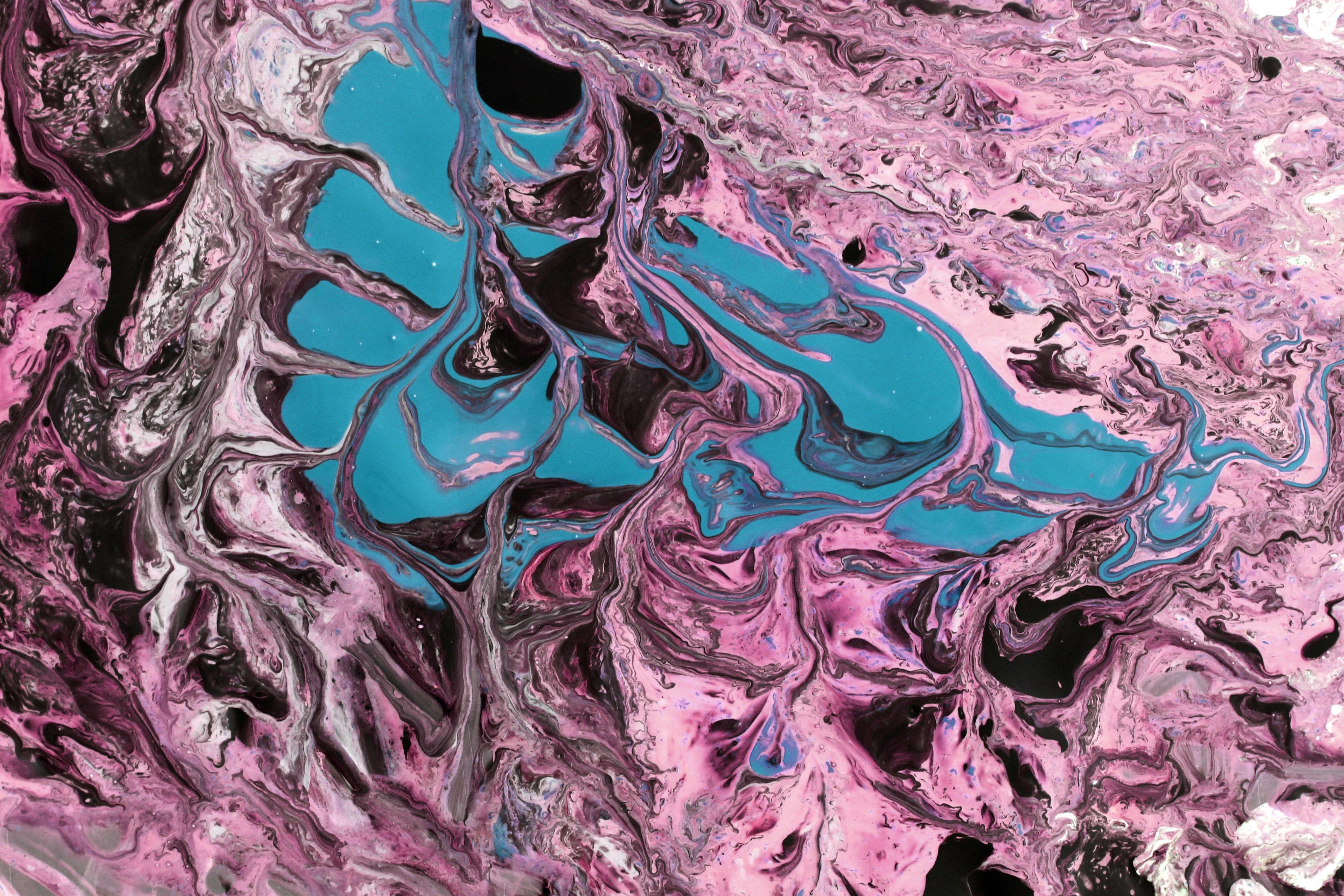 Abstract Fluid Paint Art with Pink and Blue Swirls · Free Stock Photo