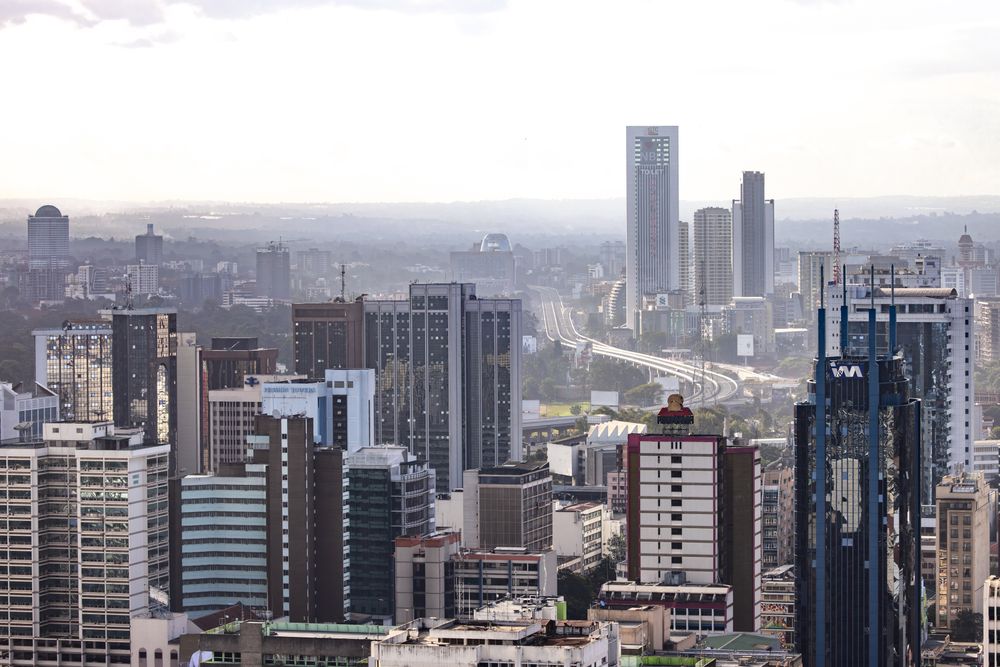 Nairobi tower blocks seen from above in daylight